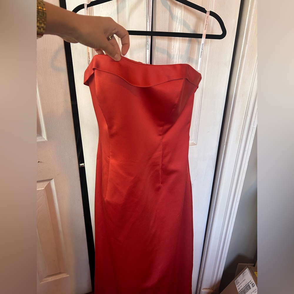 David's Bridal Strapless orange Gown